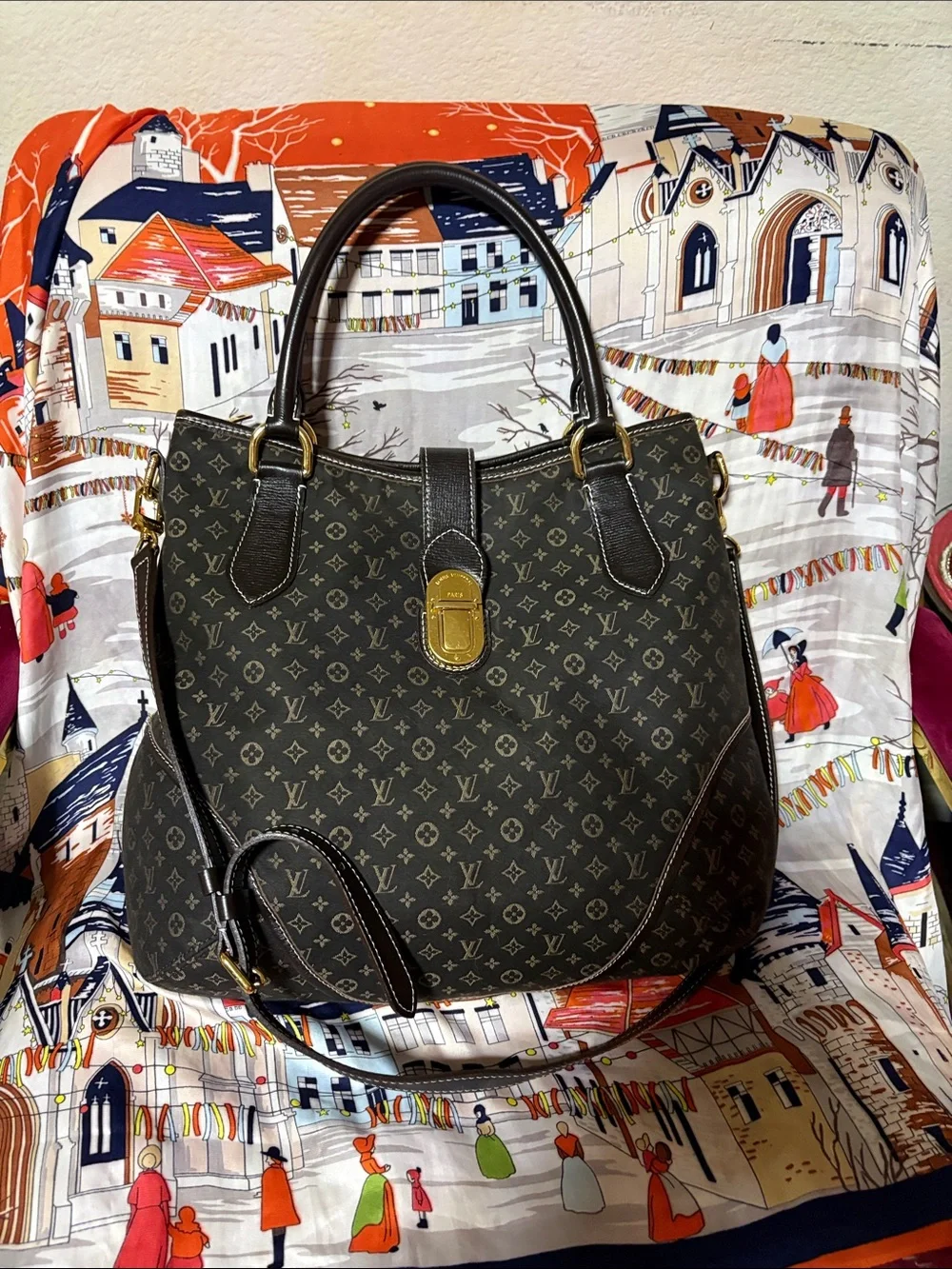 Louis Vuitton Brown Monogram Shoulder Bag with Gold-Tone Hardware